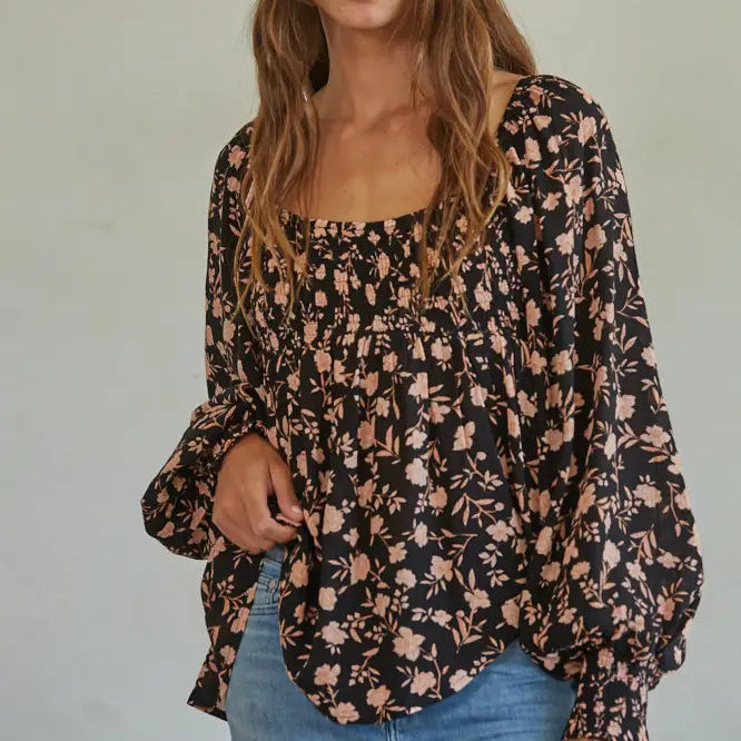 Floral Print Flare Top