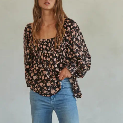 Floral Print Flare Top