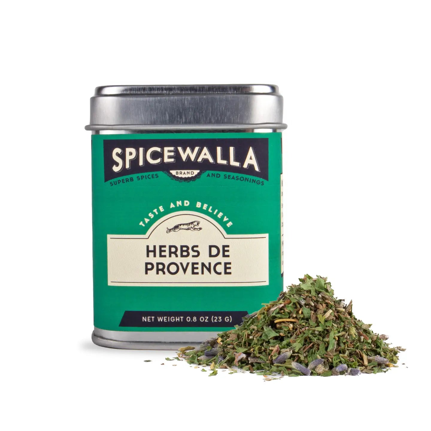Spicewalla Herbs de Provence spice can with herbs on a white background