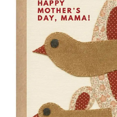 Greeting card with two birds and 'Happy Mother's Day, Mama!' text on a beige background