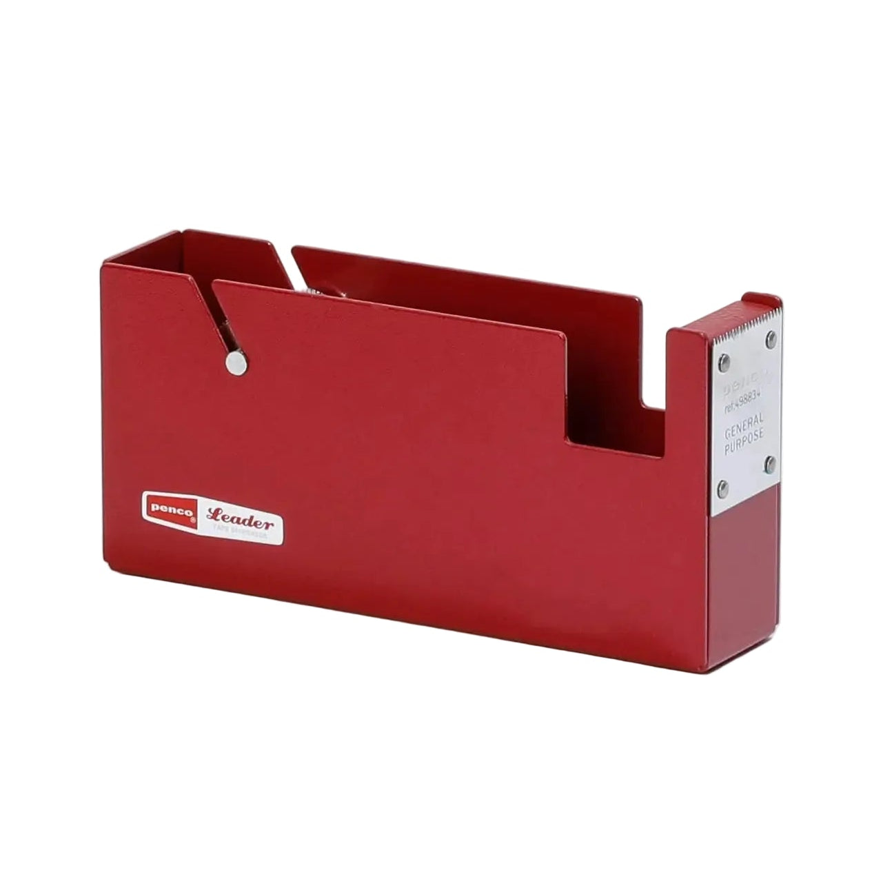 Red metal file holder with a brand logo on a white background
