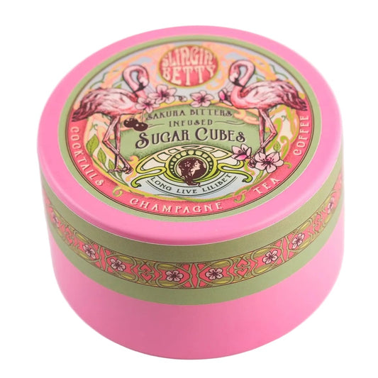 Pink container with decorative label on a white background