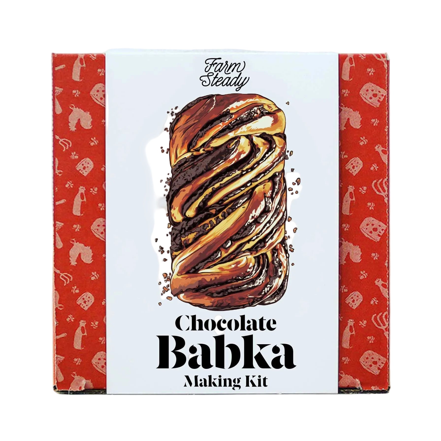 Chocolate Babka Making Kit packaging with babka illustration on a white background