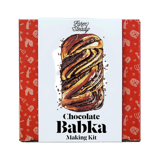 Chocolate Babka Making Kit packaging with babka illustration on a white background